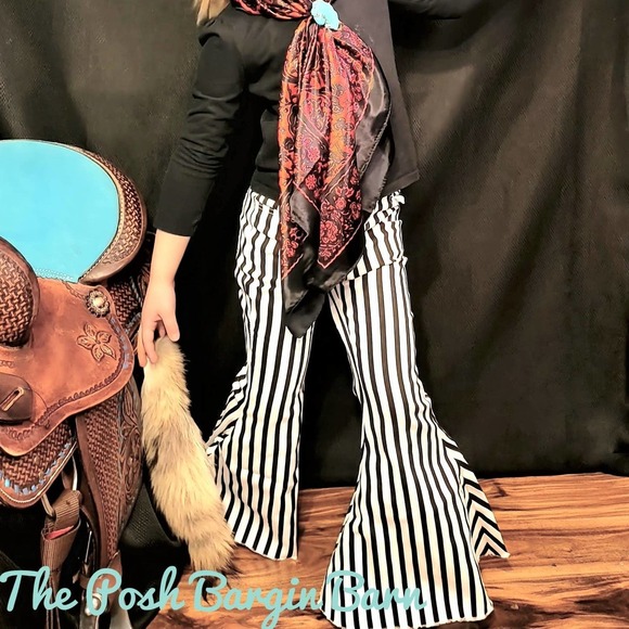 The posh bargin barn Other - 🤠Youth Black & White Striped Bell High Rise Flare Punchy Girls Jeans